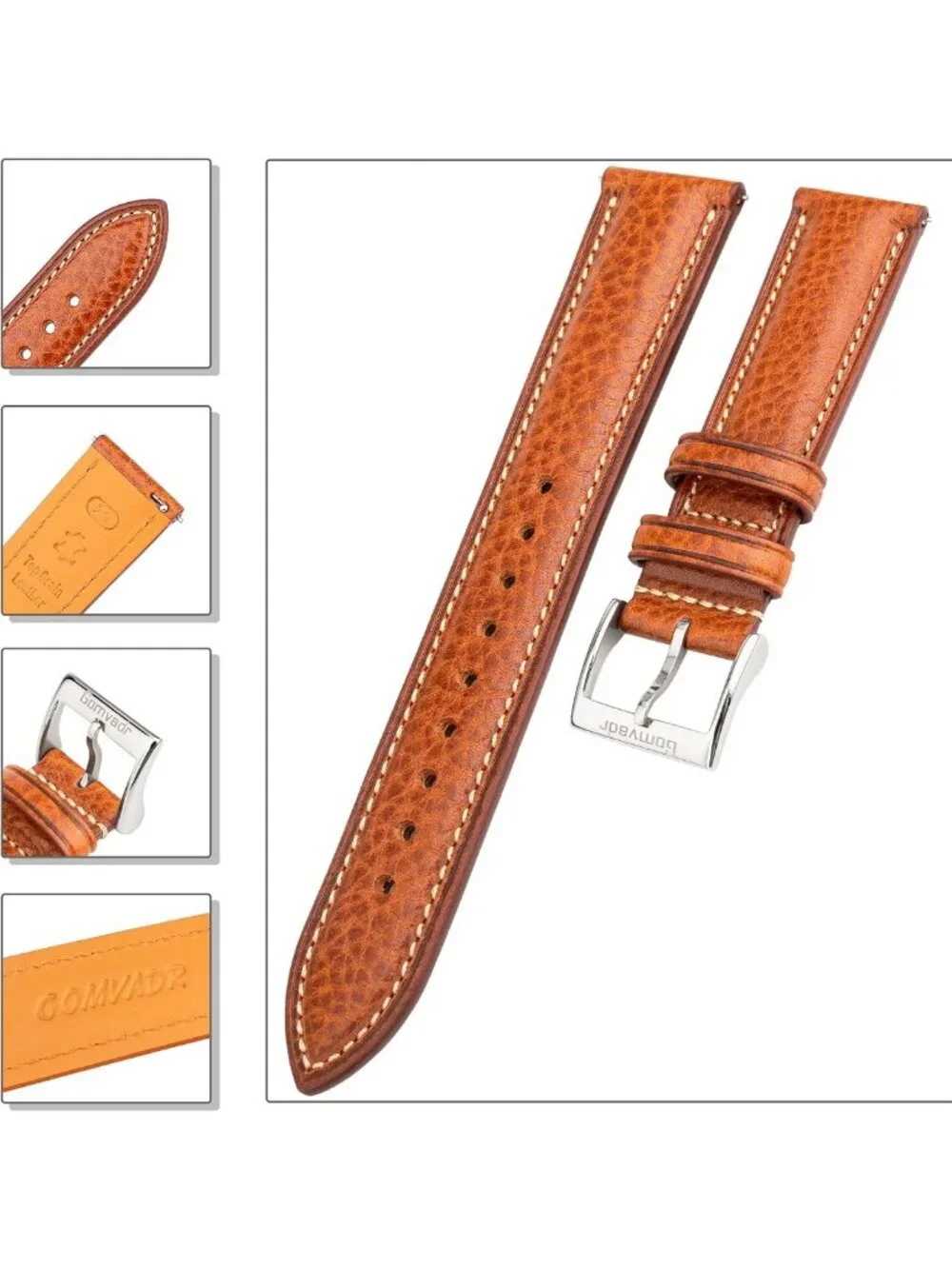 Genuine Italian Leather Watch Band - Soft, Thick, Quick Release, 18mm-22mm